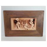 Vintage ceramic and wood plaque depicting