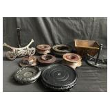 Group of Asian carved wood stands and bases with