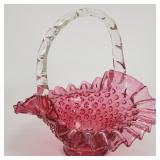Vintage Fenton cranberry hobnail glass basket