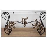 Wrought iron console table with gilded leaf