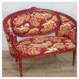 Vintage carved wood and upholstered settee