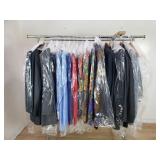 Rack of clothes suits, T-shirts, button shirts,