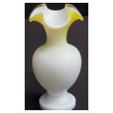 Satin hand blown glass vase with ruffled edge
