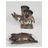 Vintage sterling silver pig pendant and Mexican