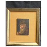 Signed miniature oil on board portrait of a