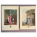 Pair of antique hand-colored aquatint