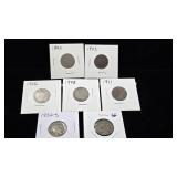 5 Liberty Nickels and 2 Buffalo Nickels; Liberty=