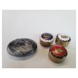 Four vintage silver plate and brass and enamel