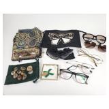 Glasses, sunglasses, purse, scarf, hand painted