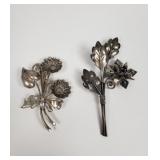 Vintage sterling silver floral brooches