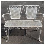 Mid-century wrought iron mesh garden bench