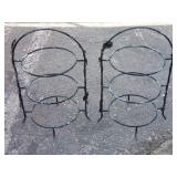 Pair of vintage 3-tier iron plate stands with
