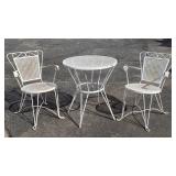 Mid-century wrought iron arm chairs with table