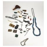 Turquoise and lapis necklace, earrings,