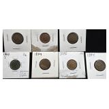 7 Indian Head Pennies; 1864, 1874, 1888, 1894,