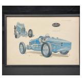 Framed vintage Bugatti automotive print