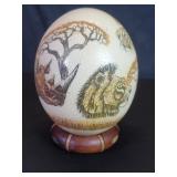 Engraved and hand painted ostrich egg depicting