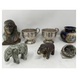 Spelter Benjamin Franklin bust, Limoges vase,