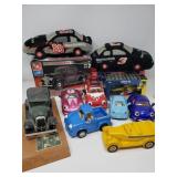 Group of die cast and plastic model cars, toy