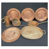 Group of vintage copper cookware and serving