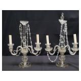 Pair of vintage glass girandoles with crystal