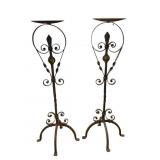 Pair vintage wrought iron candelabras