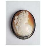Antique shell cameo brooch, set in sterling silver