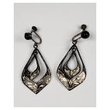 Anita Japan engraved silver and black enamel