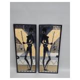 Vintage reversed painted glass plaques depicting