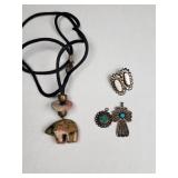 Silver Native American pendants with turquoise,