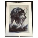 Vintage Asian watercolor painting on paper