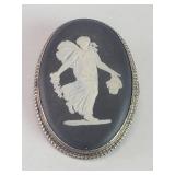 Vintage Wedgwood black jasperware cameo brooch