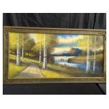 Vintage pastel landscape painting signed by
