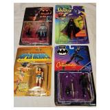 4 vintage action figures, Batman, Catwoman,