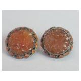 Vintage Asian style carved carnelian silver and