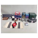Box of miscellaneous items NASCAR,  pewter Batman