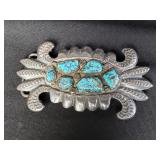 Silver and turquoise belt buckle