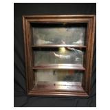 Antique wood wall shelf mirrored back