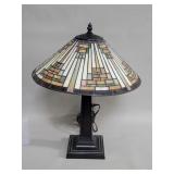 Arts and Crafts style metal and glass table lamp