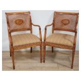 Pair of Regency-style caned back and walnut arm