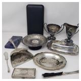 Group of vintage silver plated butter dish, corn