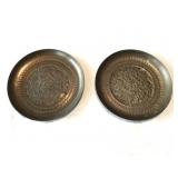 2 vintage Asian hand hammered copper plates