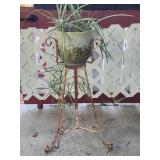 Vintage iron rustic plant stand and vase