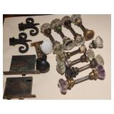 Vintage glass & brass door knobs & locks