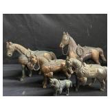 Group of five vintage pot metal horse figurines