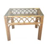 Vintage glass top bamboo side table
