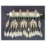 Vintage metal Turkmen Tumar amulet with color