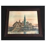 Antique watercolor painting on masonite board