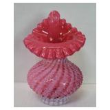 Vintage Fenton cranberry glass opalescent spiral