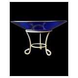 Vintage cobalt blue glass plate with stand